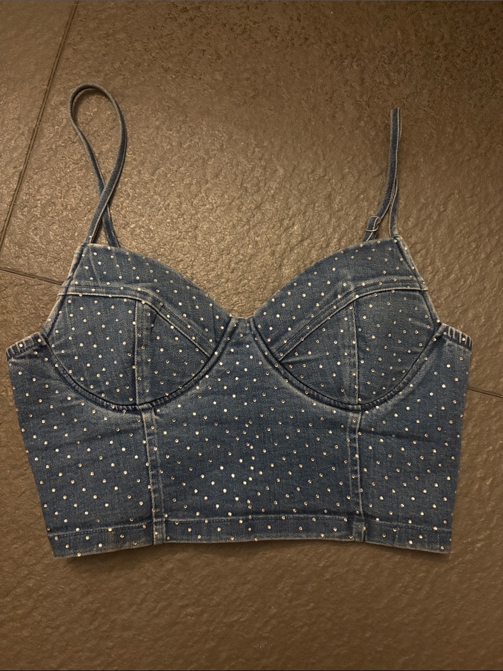 Denim bedazzle Polka Dot Bustier Crop Top